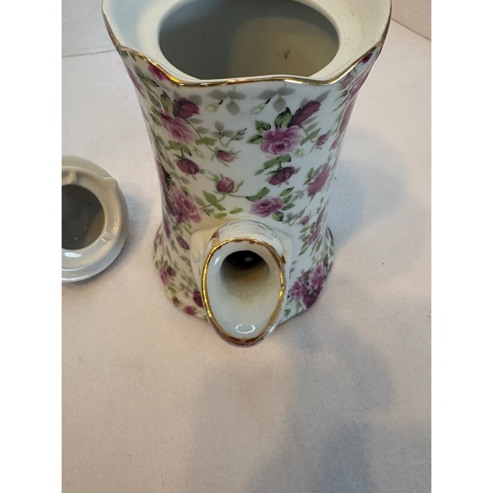 Jay & Sons Pink Rose Chintz Decorative Teapot Porcelain Gold Trim Floral Decor - Picture 7 of 9